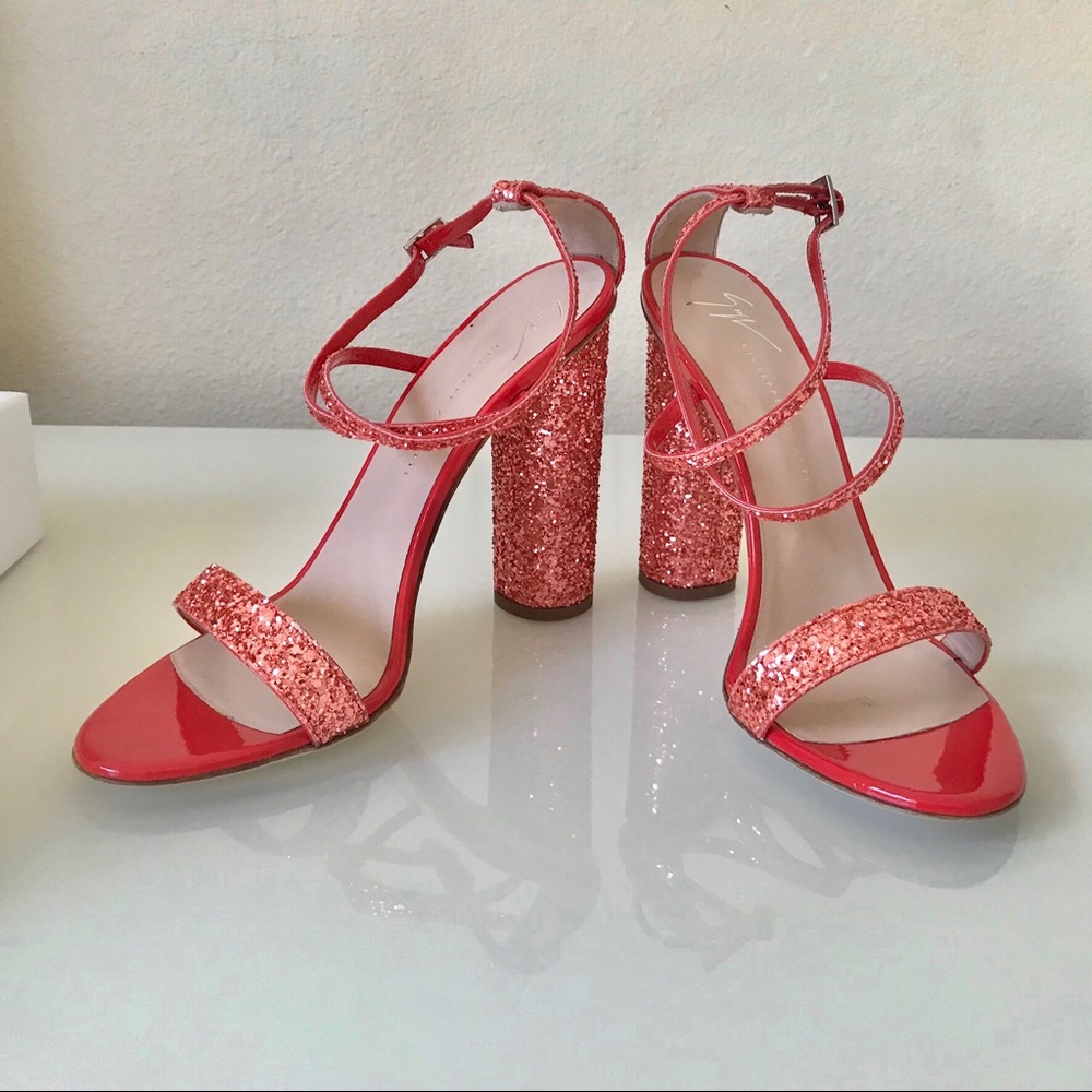 Giuseppe Zanotti Red Glitter Ankle Strap Heels 7 - Picture 3 of 7